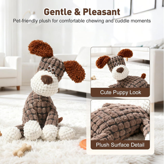 Brown Durable Dog Stuffed Toy for Aggressive Chewers, Interactive Squeaky Teething Toy for Small Medium Large Dogs Puppy