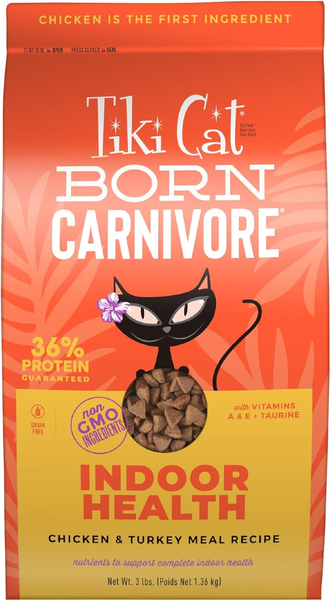 Tiki Cat Born Carnivore high protein indoor chicken and turkey grain-free kibble for cats 3 lb bag