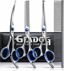 GLADOG Professional 5 in 1 Dog Grooming Scissors Set with Rounded Tips, Sharp and Heavy-duty Pet Grooming Shears for Cats