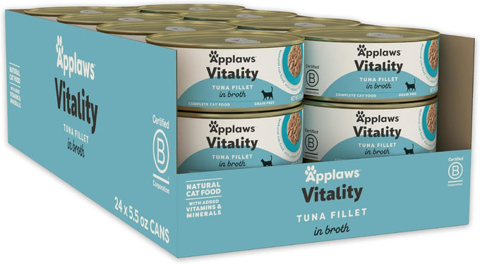 aplaws vitality wet cat food in broth, 12 count, 5.5 oz cans, grain-free, carrageenan free, variety selection