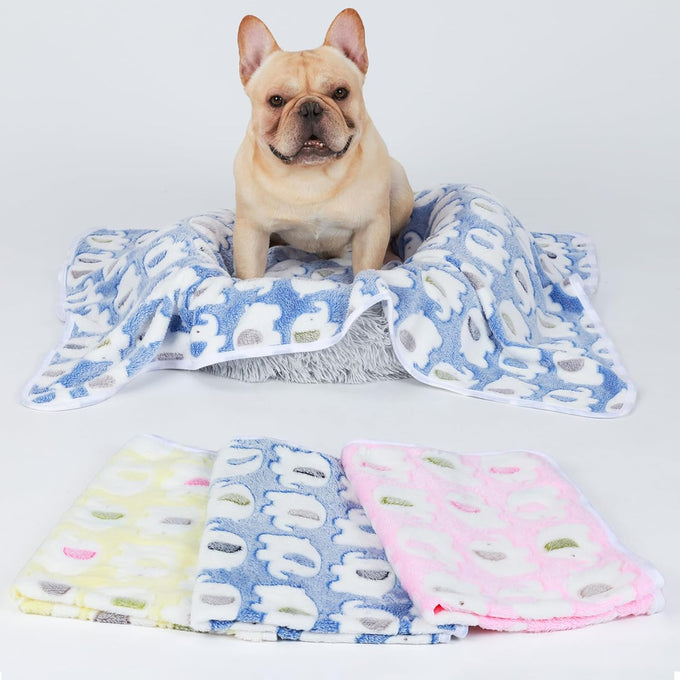3-pack Soft Fluffy Elephant Pattern Pet Blanket Flannel Throw for Small Dogs and Cats Blue/Pink/Yellow 23x16 inch