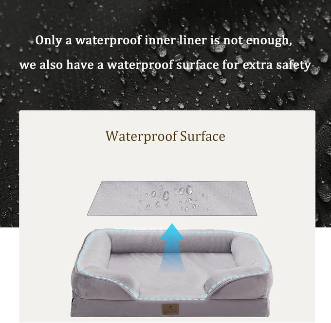 Bedfolks Orthopedic Dog Sofa Bed for Small Dogs, Waterproof Egg Foam Couch with Removable Washable Cover, Light Grey, 24"x18"x6"