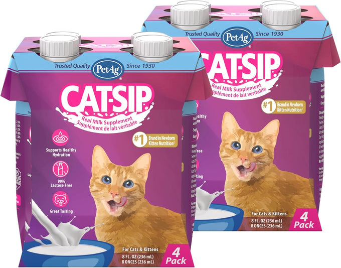 PetAg Cat-Sip 8 oz, 12 Pack - Ready-to-Feed Lactose-Free Milk Snack for Cats & Kittens