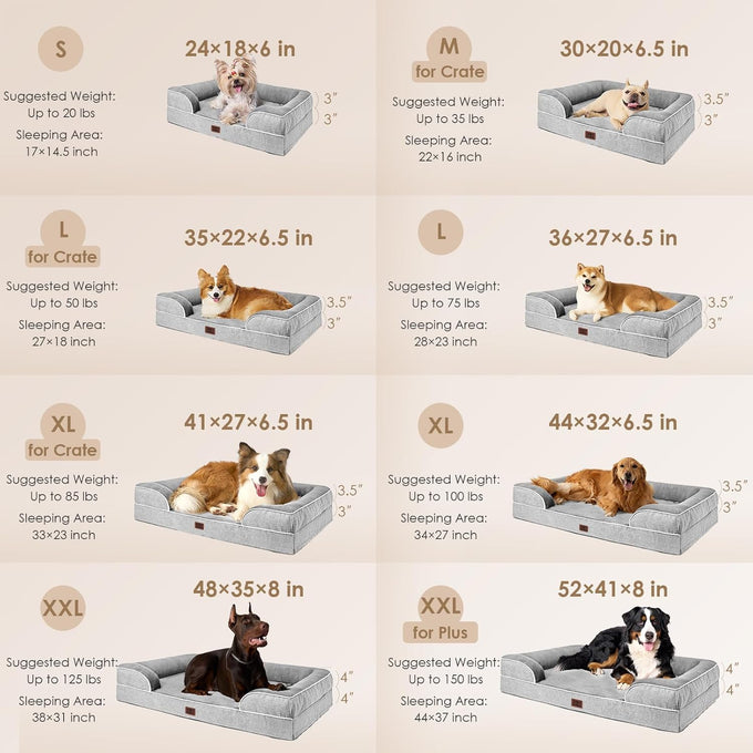 EHEYCIGA Orthopedic Dog Bed for Extra Large Dogs, 44x32Inch Grey Waterproof Memory Foam with Sides and Non-Slip Support
