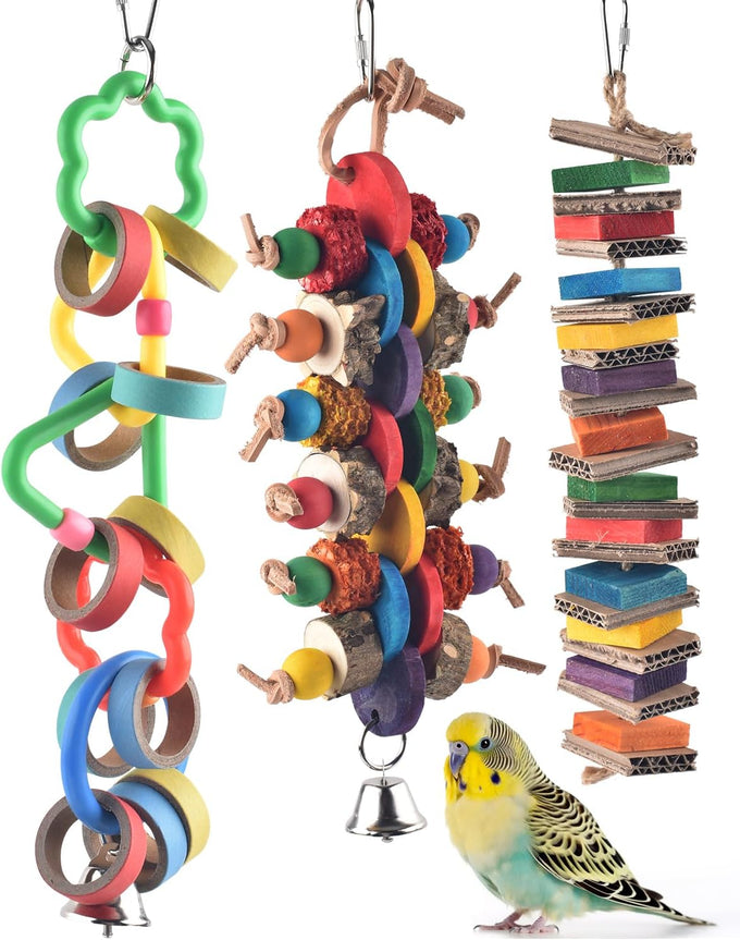Bissap multicolored bagel parrot toy for conures, cockatiels, macaws, and similar sized pet birds