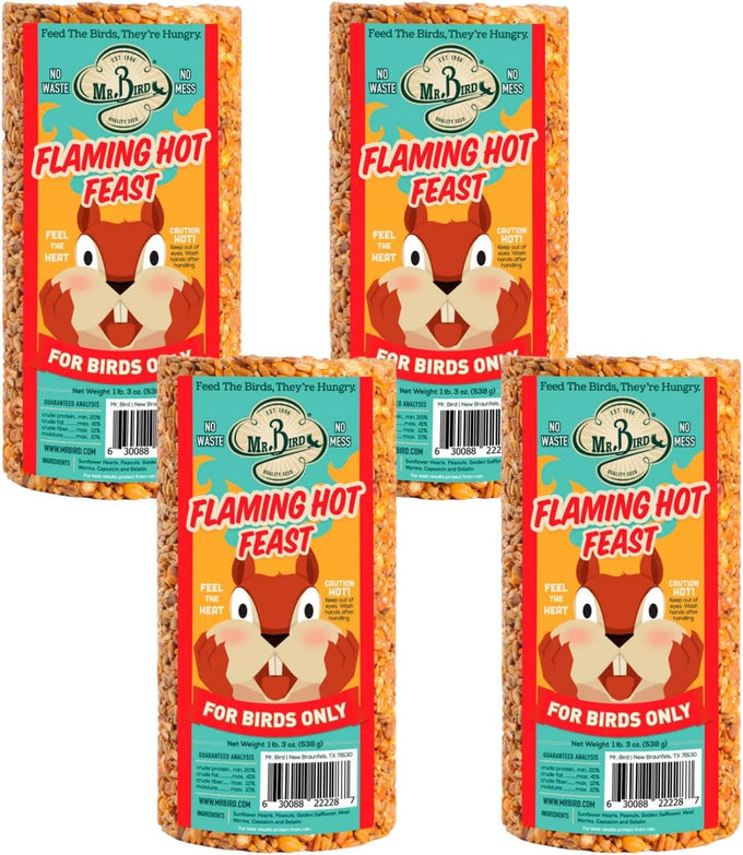 Mr. Bird Flaming Hot Feast 4-inch Small Cylinder Bird Feeder (Pack of 4)