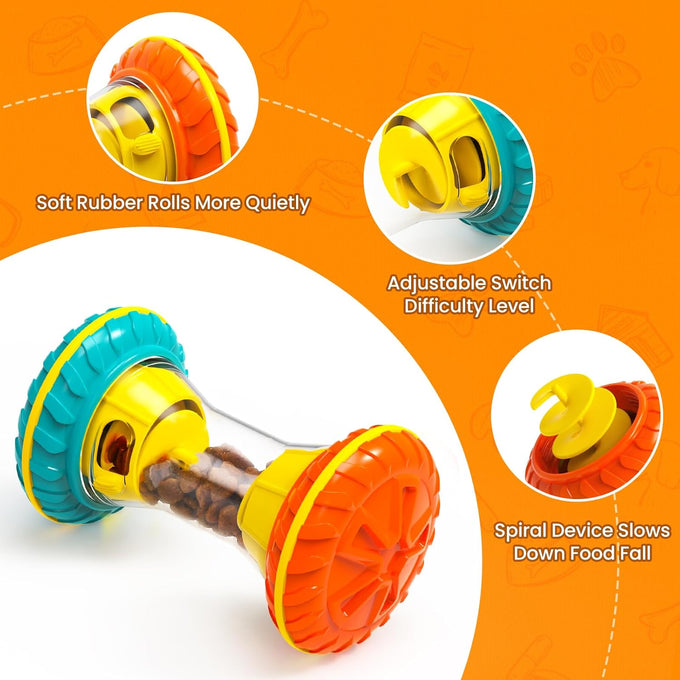 BoYoYo Interactive Dog Puzzle Toy, Sturdy ABS and Nylon, Rubber Roller, for Smart Dogs, Yellow