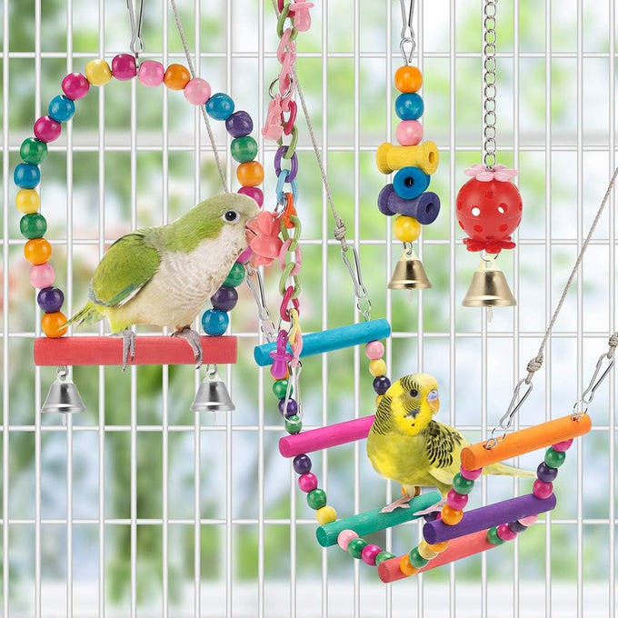 Parakeet bird swing hanging standing chewing hammock climbing ladder colorful toys suitable for budgerigar, parakeet, conure, cockatiel and more