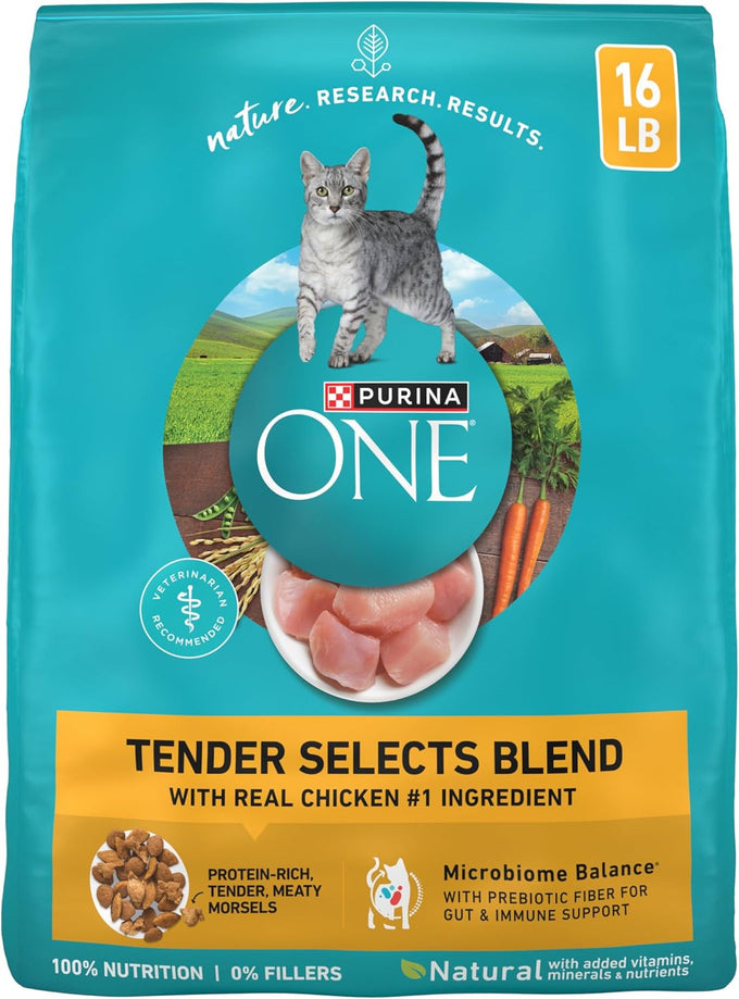 Purina one natural dry cat food tender selects blend with real chicken 16 lb bag
