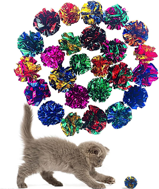 pet show 20 pcs cat crinkle toy ball 2.5inch mylar cat pounce chase toys colorful paper
