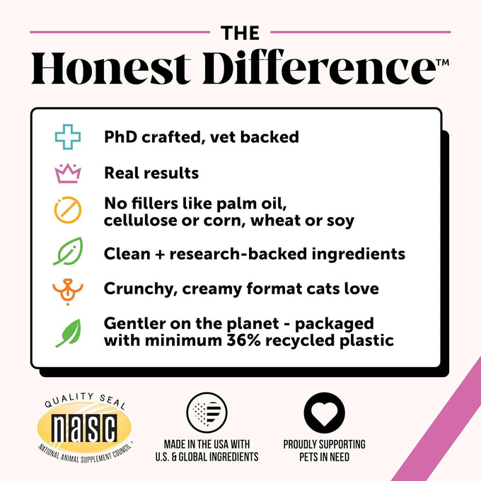 pet honesty cat multivitamin crunchy & creamy chews - supports immune, joint, skin, coat, and digestion health with omega 3s and lysine