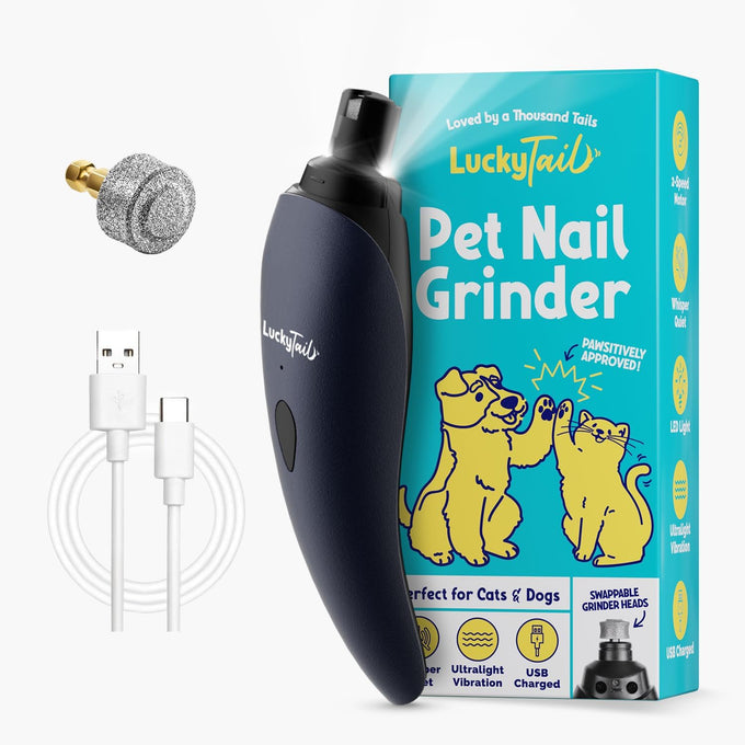 luckytail super quiet low vibration electric dog nail grinder with 2 led lights usb rechargeable 2 speeds small to large pets