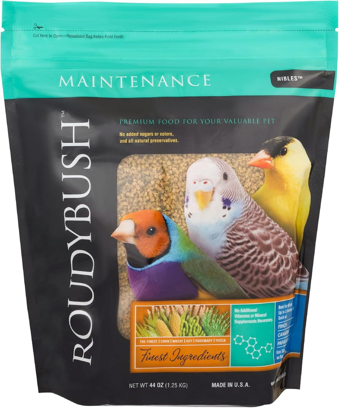 RoudyBush Daily Maintenance Food for Small Birds - Scientifically Formulated Pellets with Corn, Wheat, Soy, and More - 44oz