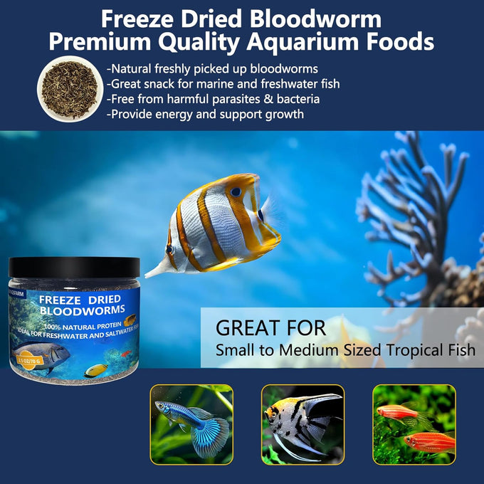Jadingsfram 2.5 oz Freeze Dried Bloodworms Fish Food for Small to Medium Freshwater Saltwater Tropical Fish