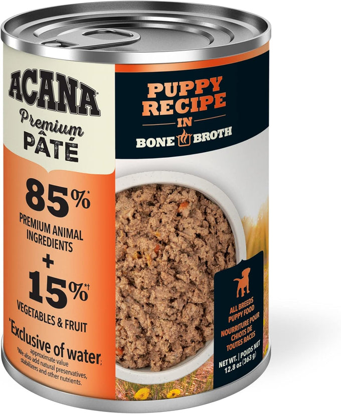 acana premium pate bone broth grain-free puppy recipe 12.8oz cans 12 count