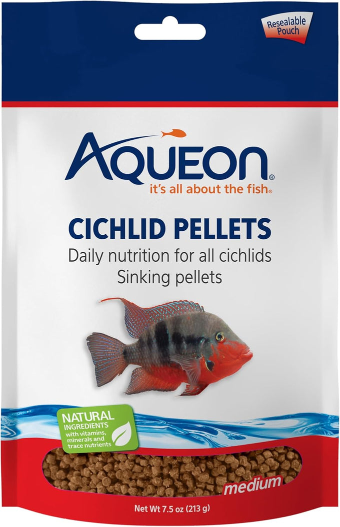 Aqueon Cichlid Medium Slow Sinking Fish Food Pellets, 3mm, 25 Ounce, Shrimp and Squid Meal