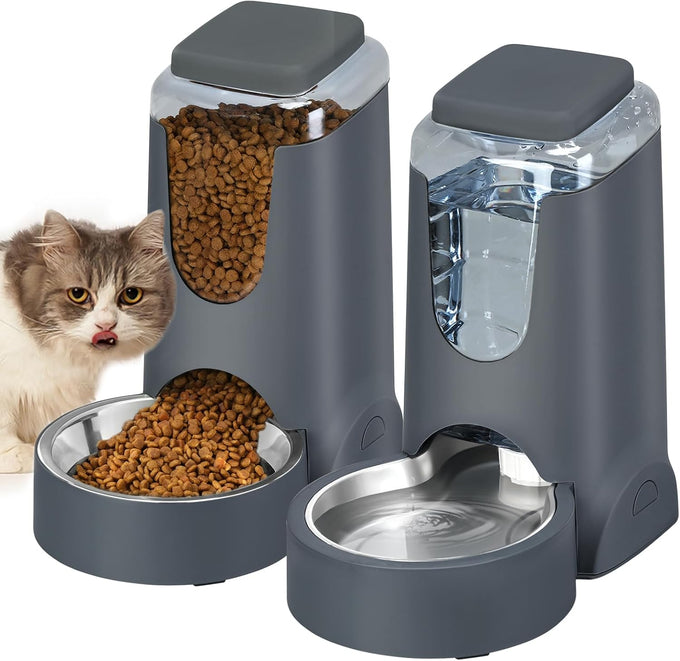 PetSafe Automatic Stainless Steel Bowl Dog and Cat Gravity Food Feeder and Waterer for Small Medium Pets 1 Gallon x 2