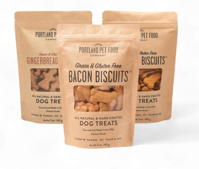 portland pet food company natural dog treats variety, grain-free, human-grade, healthy