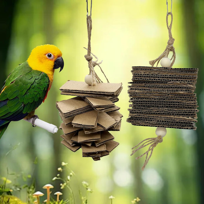 lwinger small parrot chew toys 4 pack natural cardboard paper hanging bird shredding toy for budgies conures cockatiel parakeet lovebirds canary