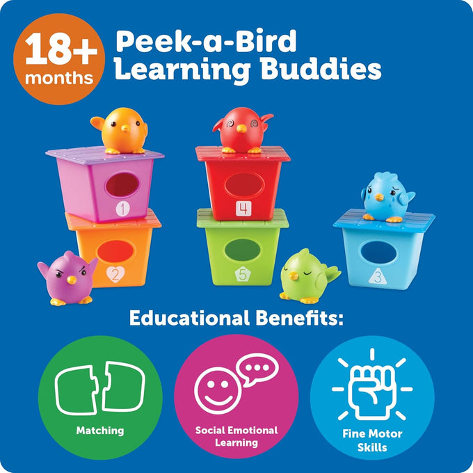 Learning Resources Peek-a-Bird Learning Buddies, 15 pieces, 18 months+ toddler activities, preschool toys, educational color teaching for kids