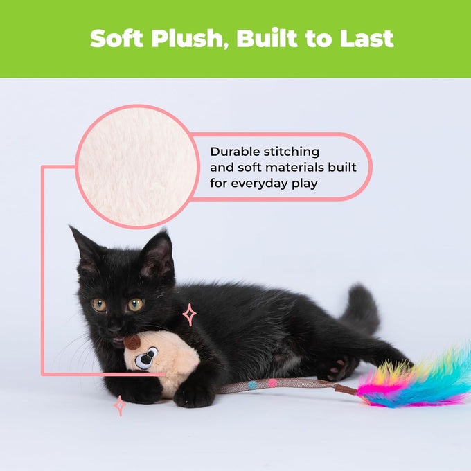 Best Pet Supplies Catify Interactive Cat Toys Set with North American Catnip and Squeaky Mice - Beige and Gray