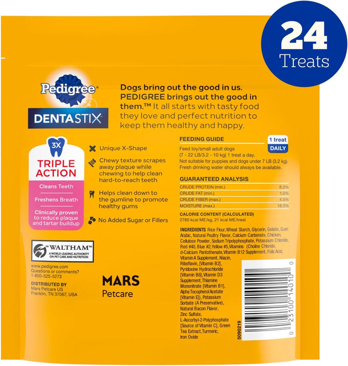 Pedigree Dentastix Bacon & Chicken Flavor Dental Chews for Small Toy Breed Dogs 5 oz Bag 24 Total Treats
