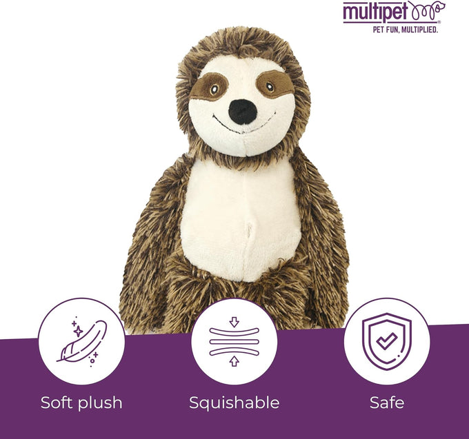 Multipet Sloth Dog Plush Toy, 10 inches, Squeaky, Extra Soft, Cuddling & Play