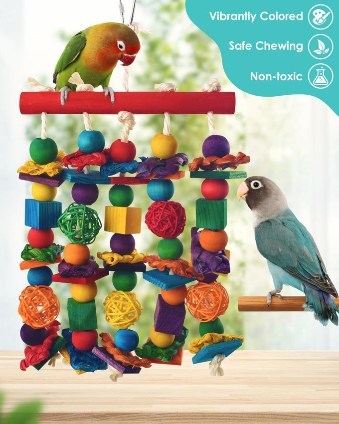 dbness bird toys, natural wooden blocks, parakeet chewing toy for small to medium macaw cockatoos budgie lovebird cockatiel conures 13.4x5.9 inches adjustable