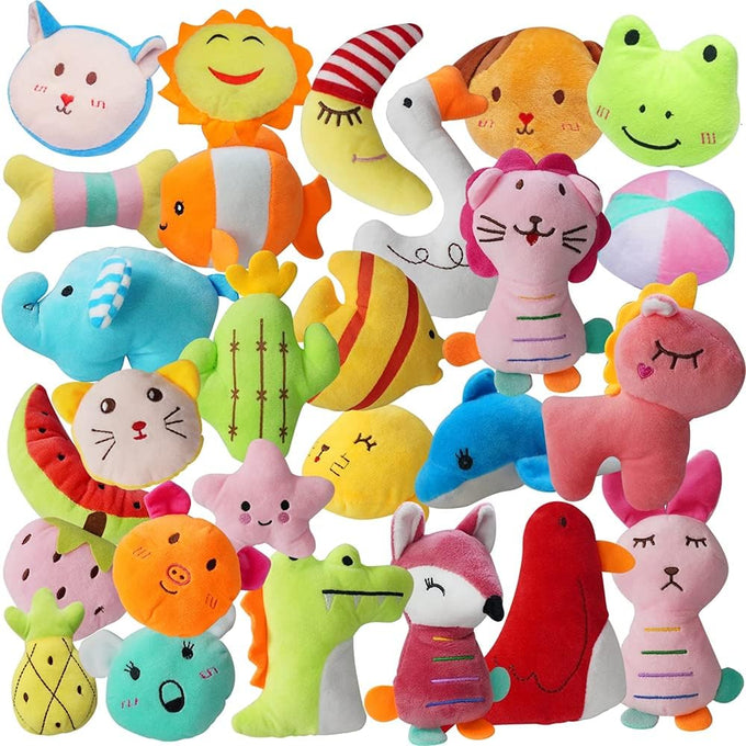 27-pack assorted squeaky plush dog toys for small dogs with cute designs
