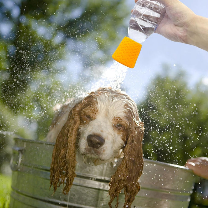 Portable orange outdoor shower attachment for most plastic water bottles