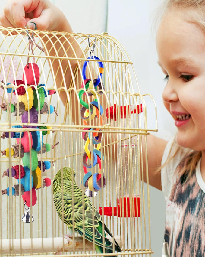 Bissap multicolored bagel parrot toy for conures, cockatiels, macaws, and similar sized pet birds