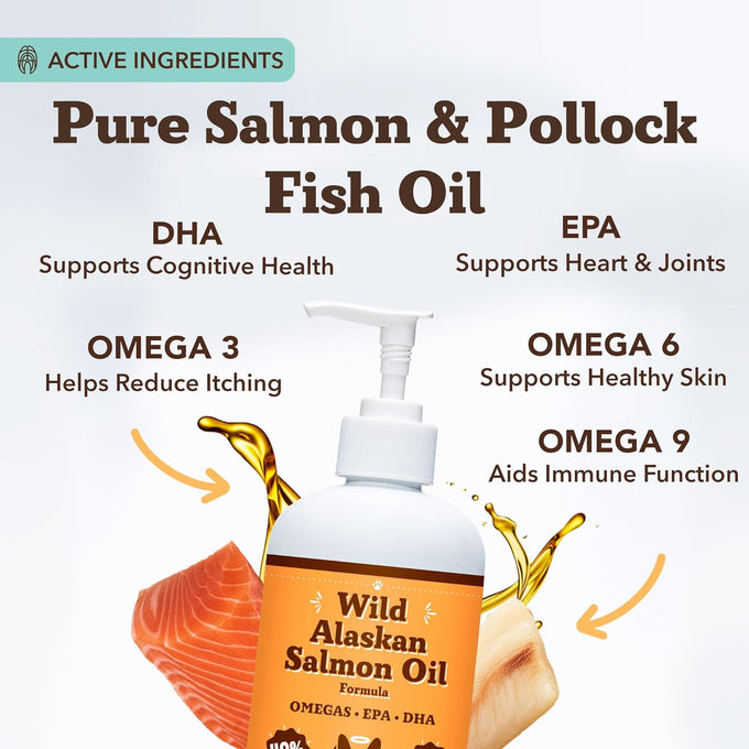 Natural Dog Company Wild Alaskan Salmon Oil Formula with Omega 3 for Dogs Supplement, Skin & Coat Oil 16 oz