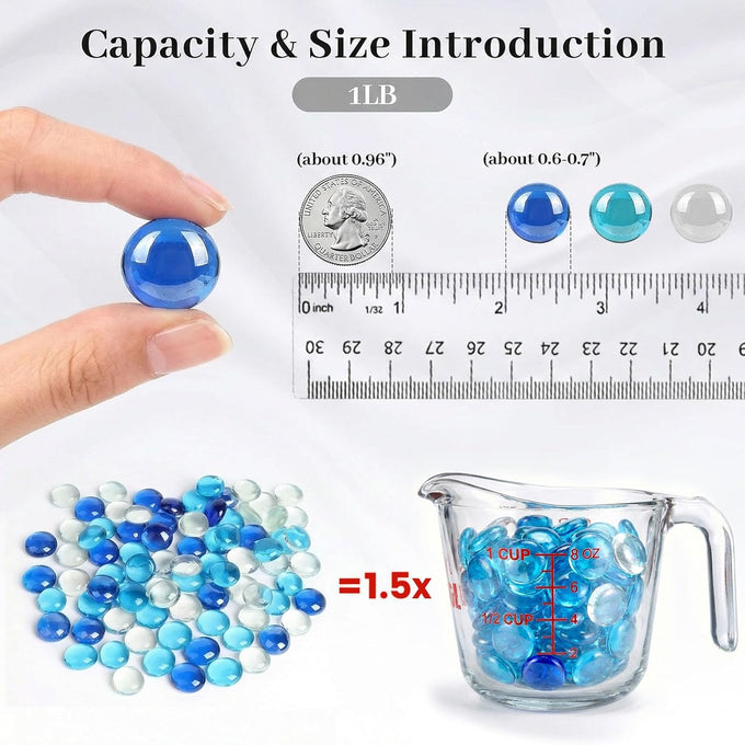 Futureplusx 1LB blue mixed gemstone vase fillers beads decorative glass pebbles for aquarium decor