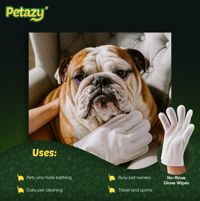 petazy pet glove wipes for dogs and cats hypoallergenic thick cleaning gloves with aloe coconut oil, 25 pack