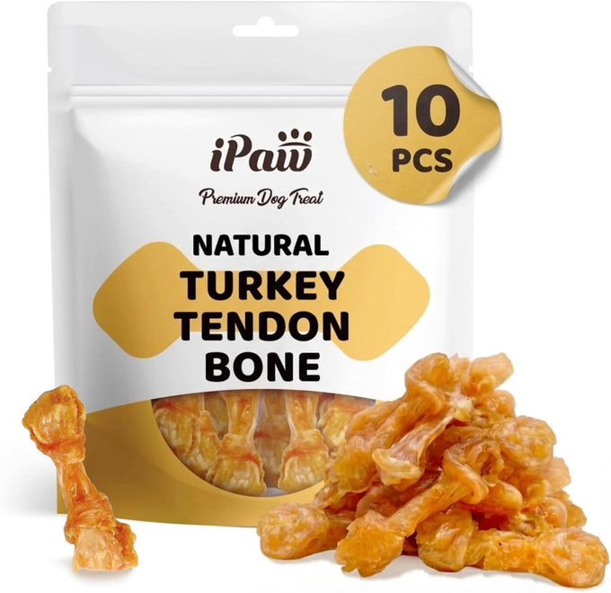 iPaw 10 Pcs Single Protein Hypoallergenic All Natural Turkey Tendons for Small Dogs Ring