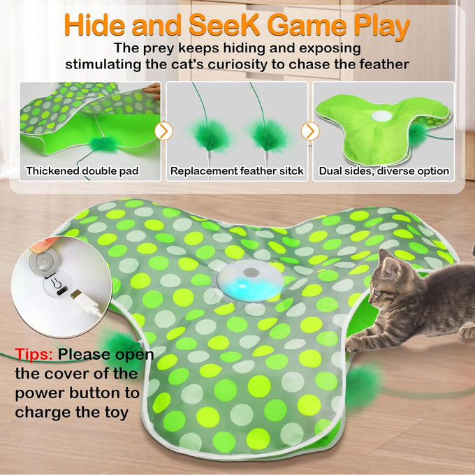 umosis Rechargeable Moving Concealed Feathers Real Mouse Squeaky Touch Activated Cat Kitten Toy