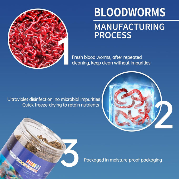 Dylan's cabin freeze-dried bloodworms high-protein fish food for all tropical fish betta goldfish discus guppies cichlids 85g