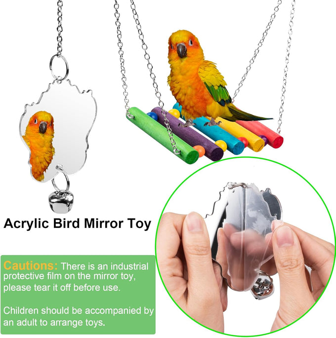 Wooden parakeet toys and accessories, 7-piece set for small conure, cockatiel, and budgie cages, 18 inches