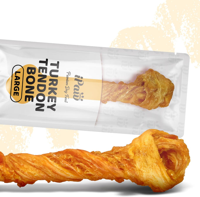 iPaw Single Protein Turkey Tendons for Dogs, Hypoallergenic, All Natural Puppy Chews, Large, Rawhide Alternative, Human Grade