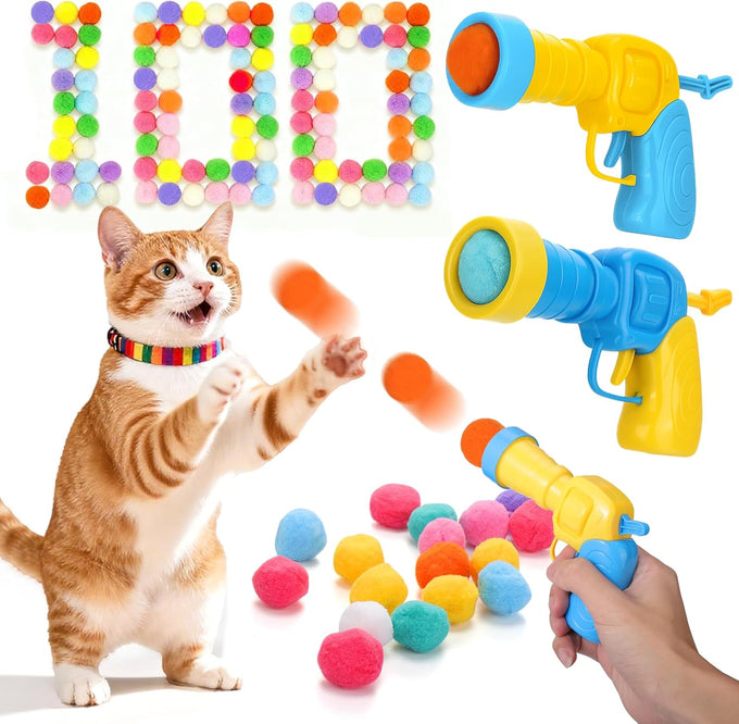 Mity rain 102PCS soft plush cat ball launchers & pom pom balls interactive cat toy set for indoor cats