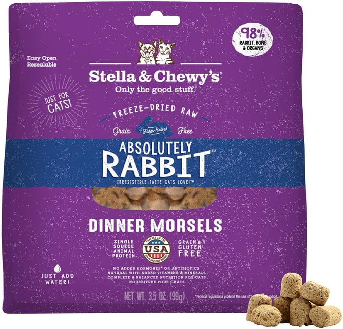 Stella & Chewy's premium freeze-dried raw cat dinner morsels with 98% responsibly-sourced rabbit recipe - grain-free, made in usa - 3.5 oz