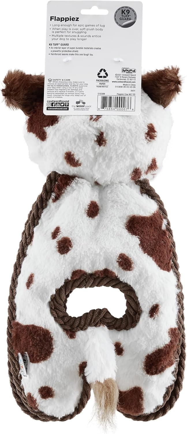 outward hound charming pet cuddle tugs cow plush squeaky dog toy 26 inches durable