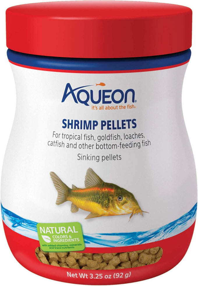 Aqueon sinking shrimp pellets food for tropical fish, goldfish, loaches, catfish, and bottom feeding fish, 6.5 ounces, 9mm diameter