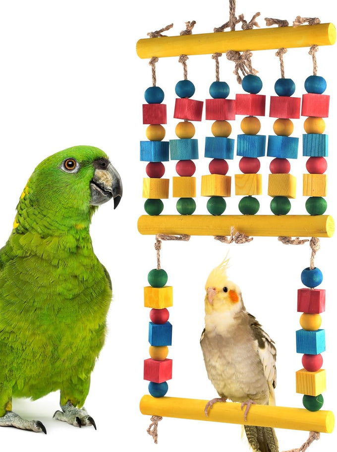 dbness parrot chew swing toy with perches hang colorful wood block accessories for small medium parrots