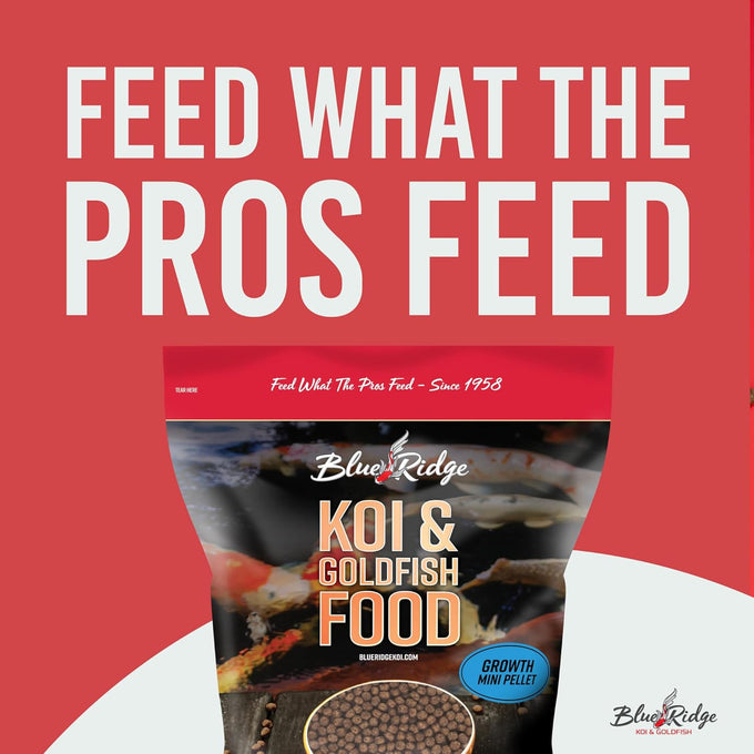 Blue Ridge Koi Fish Food 5lb - Mini Growth Formula for Koi and Goldfish in Ponds, Premium Floating Pellets