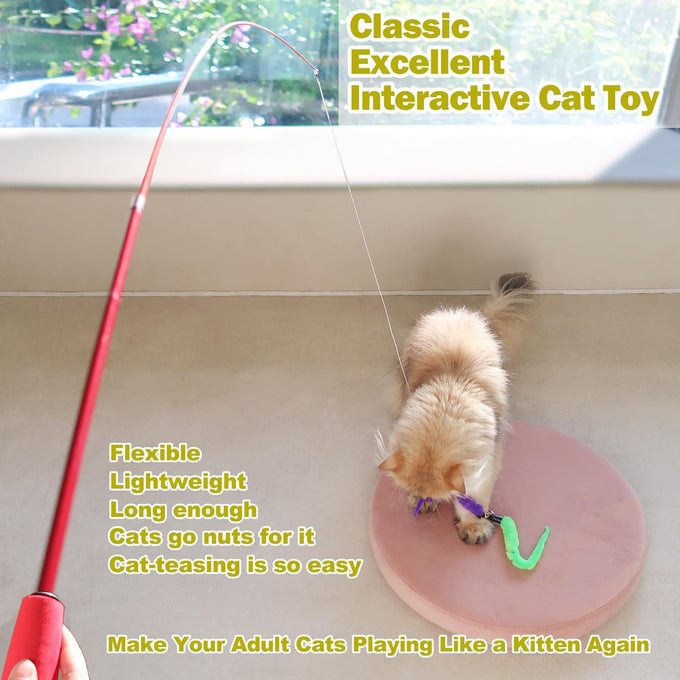 MeoHui Cat Wand Toy for Indoor Cats, Retractable 38.9 inches long, 2PCS Refill Feathers and Wands with Clasp