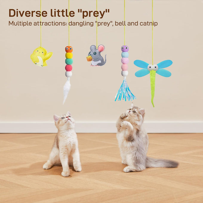 Potaroma Interactive Cat Feather Toy Set, 5 Pcs, Retractable Hanging Kitten Play Chase Exercise Toys