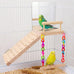 Wooden Bird Perch Platform Toy Set with Mirror, Climbing Ladder, and Swing for Parrots and Budgerigars