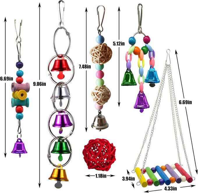 Hamiledyi bird parrot swing chewing toy set 15pcs wooden hanging bell hammock climbing ladders colorful pet birds cage toys
