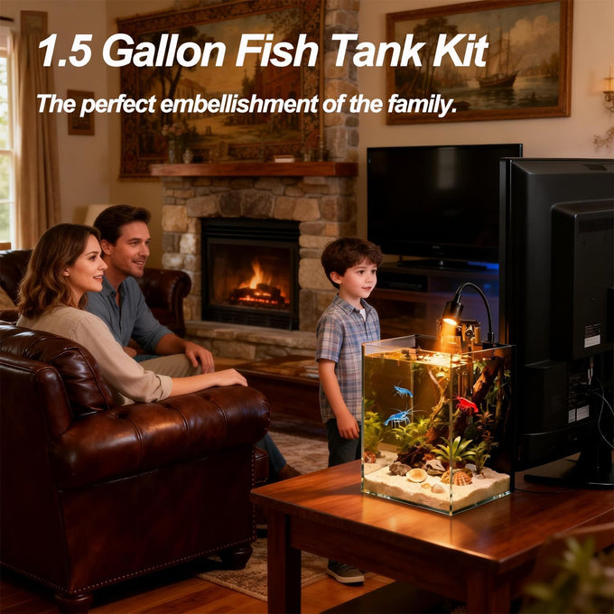 Small nano glass fish tank start kit with filter, LED light for shrimp, small fish, betta (1.5 gallon)
